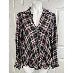Rock & Republic Women's Plaid Red Black Silver Threaded  Blouse Top Size M
